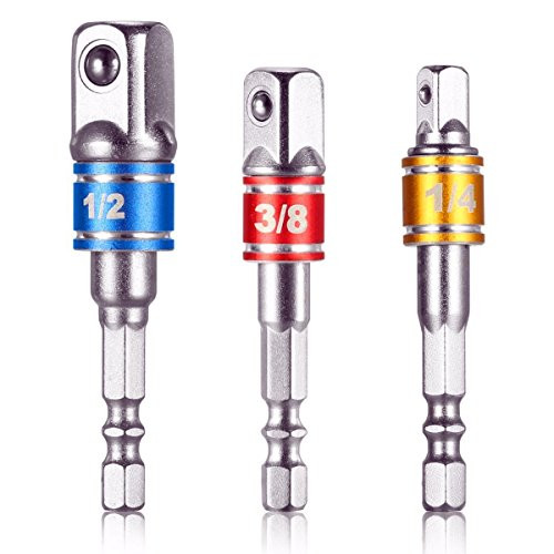 Impact Grade Socket Wrench Adapter Set,3pc 1/4" 3/8" 1/2"Cr-V Power Hand Tools Hex Shank Drill Nut Driver Bit Set New,for Universal Socket Joint Set, Drive Impact Socket Extension Bar Set,Automotive