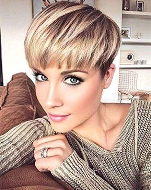 Naseily Hair Synthetic Short Wigs With Bangs Short Pixie Cut Wigs for BlackWhite Women Short Hairstyles With Bangs NAS-BK1008