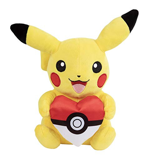 Pokemon Valentine Pikachu Plush Stuffed Animal with Heart Poke Ball - 8 - Age 2