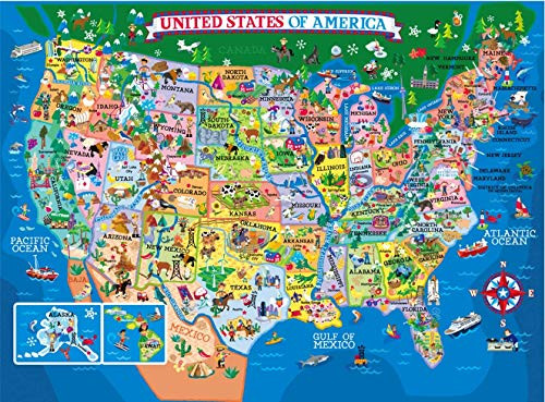 200 Pieces USA Map Jigsaw Puzzles Jumbo Learning  and  Education Toys Floor Puzzles Great Gift for Kids Educational Intellectual Decompressing Geography Play on Floor