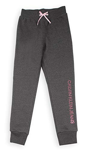 Calvin Klein Big Girls Logo Sweatpant Charcoal Heather Jogger Shine S7