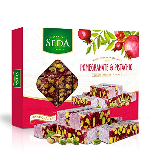 Mediterranean Delight with Pomegranate  and  Pistachio a special Turkish Delight 16 oz