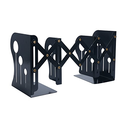 Homend Heavy Duty Bookends Metal Iron Adjustable Books Holder Stand Desk Nonskid Bookend (Black, Medium)