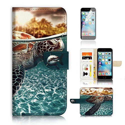 (For iPhone 8/iphone 7) Wallet Case Cover & Screen Protector Bundle! A3247 Turtle