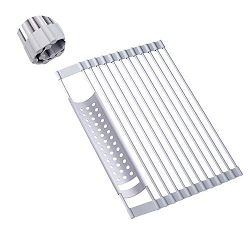 ADINLIFE Silicon Roll-up Dish Drying Rack Multipurpose Dish Drainer Over The Sink Drying Mat for Kitchen Dark Gray17_3 x 12_6