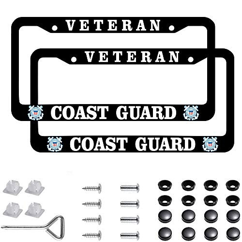BOOM FASHION Car License Holder for US Coast Guard License Plate Frames  Black Aluminum  12_5 x 6_5 USCG Veteran License Plate Holder