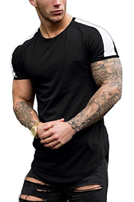 COOFANDY Mens Gym Workout Casual Short Sleeve Slim-Fitted T Shirt Muscle Tee Black XL
