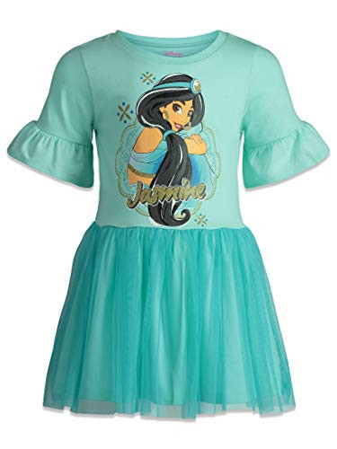 Disney Princess Jasmine Big Girls Short Sleeve Dress Mesh Skirt Blue 7-8