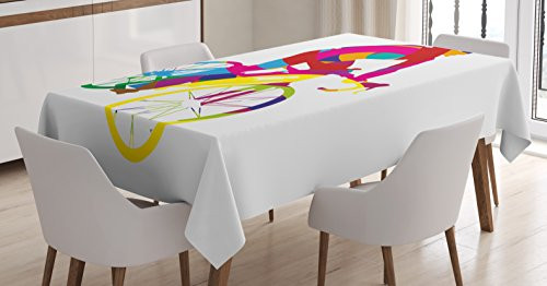 Modern Decor Tablecloth by Ambesonne, Rainbow Colored Cyclist Bicycle Sports Spinng Bike Tour De France Themed Image, Dining Room Kitchen Rectangular Table Cover, 60W X 84L Inches, Multicolor