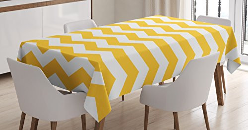 Yellow Chevron Tablecloth by Ambesonne, Modern Summer Season Pattern Zigzag Tile Design Wavy Horizontal Motif, Dining Room Kitchen Rectangular Table Cover, 52 W X 70 L Inches, Yellow and White