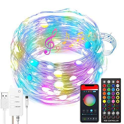 DreamColor LED Fairy Lights Music Sync 16FT RGBIC Waterproof String Lights Work with Echo Google Home App Controlled USB Plug in Twinkle Lights for Indoor Outdoor Bedroom Christmas Tree Decor