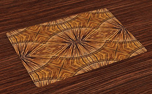 Ambesonne Tribal Place Mats Set of 4, Boho Bamboo Pattern Primitive Eastern Ethnic Spiritual Jagged Wood Style Artistic Print, Washable Fabric Placemats for Dining Room Kitchen Table Decor, Ginger