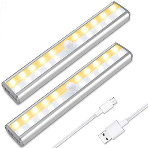 LED Closet Light Komire 20 LED Rechargeable Motion Sensor Light Wireless Magnetic Under Cabinet Lighting USB LED Night Light for Stairs Wardrobe Closet Cabinet Kitchen Hallway 2 Pack