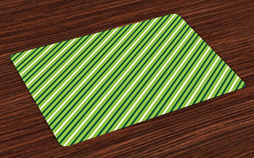 Ambesonne Geometric Place Mats Set of 4, Traditional Irish Striped Pattern Happy St. Patrick's Day Theme, Washable Fabric Placemats for Dining Room Kitchen Table Decor, Lime Green Dark Green White