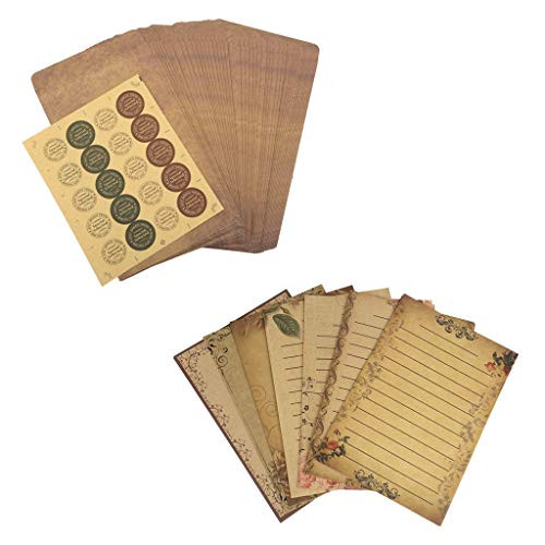 Mangsen 126 Pcs Vintage Writing Paper and Envelopes Set 56 Sheets Writing Stationary Papers 50 Envelopes and 20 Stickers in Retro Design for Writing