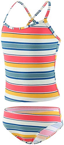 Girls Two Piece Tankini Swimsuits Rainbow Strips Swimwear Set Summer Beach Bathing Suit Size 14
