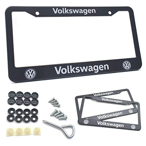 2 pcs License Plate Frames for Volkswagen - Premium Black Aluminum Alloy Metal VW Logo License Plate Cover Holder with Screw Caps Set Compatible All Vehicle License Plate Tag Cover 2 pcs License Plate Frames for Volkswagen - Premium Black Aluminum Alloy Metal VW Logo License Plate Cover Holder with Screw Caps Set Compatible All Vehicle License Plate Tag Cover