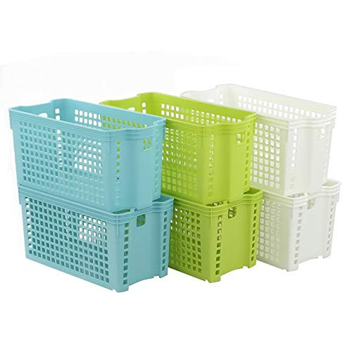 Ponpong Plastic Stacking Storage Baskets Light Blue Light Green White 11_02 x 5_31 x 5_12 6 Packs