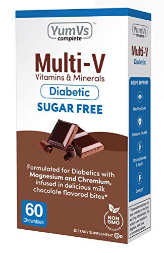 Multi-V Vitamins and Minerals for Diabetics by YumVs  Sugar-Free Daily Dietary Supplement with Magnesium and Chromium  Milk Chocolate Chewables  60 Count  Gluten-Free Non-GMO Kosher Halal