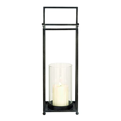 Benzara 65599 Antique Colonial Designer Metal Glass Lantern, Black