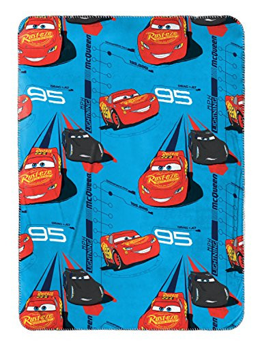Disney/Pixar Cars 3 Movie Speed Trip Light Blue 40" x 50" Travel Throw Blanket with Lightning McQueen and Jackson Storm (Official Disney/Pixar Product)