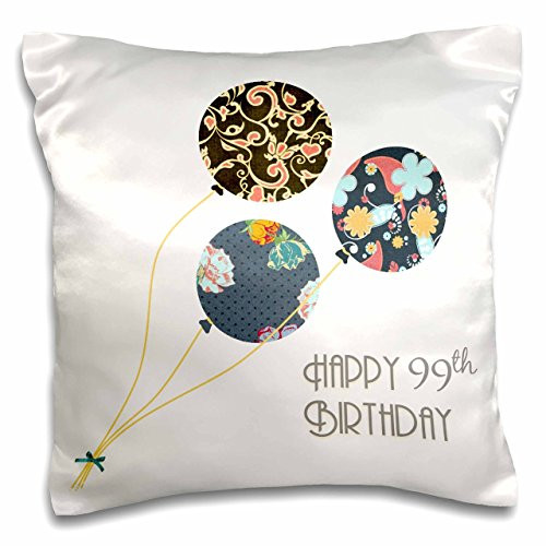3D Rose Happy 99Th Birthday-Modern Stylish Floral Balloons Elegant Black Brown Blue 99 Year Old Bday Design Pillowcase, 16" x 16"
