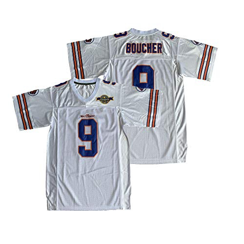 9 Bobby Boucher Adam Sandler Bobby Boucher Movie The Waterboy Mud Dogs Football Jersey with Bourbon Bowl Patch White XX-Large