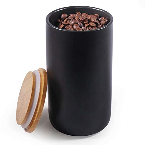77L Food Storage Canister 32_80 FL OZ 970ML Airtight Food Storage Canister with Storage Bag and Wooden Lid Modern Design Portable Ceramic Food Storage Jar for Spice Coffee Nuts and More Black