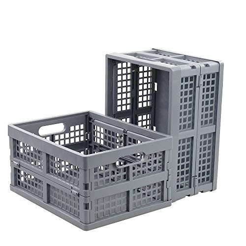 Neadas Flat Crate Collapsible Folding Storage Crates Grey 2 Packs