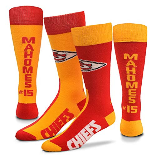 For Bare Feet Kansas City Chiefs Big Top Mismatch Mens Crew Socks - Patrick Mahomes 15 Medium 5-10