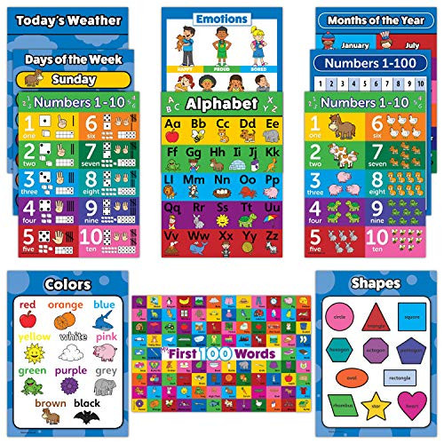 11 Pack - Educational Posters for Toddlers and Kids Laminated ABC ...
