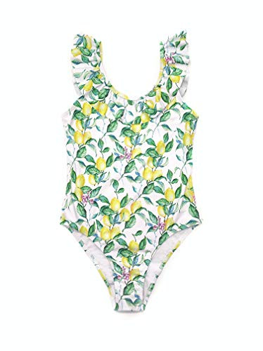 SHEKINI Girls Leopard Print Bathing Suits Ruffle One Piece Swimsuits Cute Beachwear Lemon Print Kids6-8 Years
