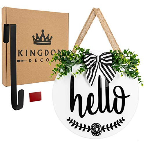 Kingdom Decor Hello Sign for Front Door_ 12 Hello Door Sign for Front Porch Decor Front Door Decor Rustic Door Decor Housewarming Gifts New Home Decor Welcome Sign for Front Door Hello Fall Sign_