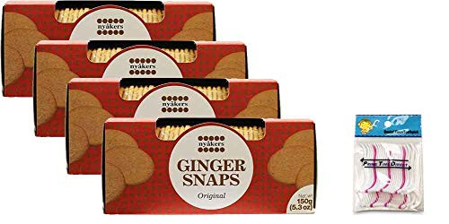 Nyakers Original Swedish Ginger Snaps 150 grams Pack of 4 Bundled with PrimeTime Direct 20ct Dental Flossers in a PTD Sealed Bag