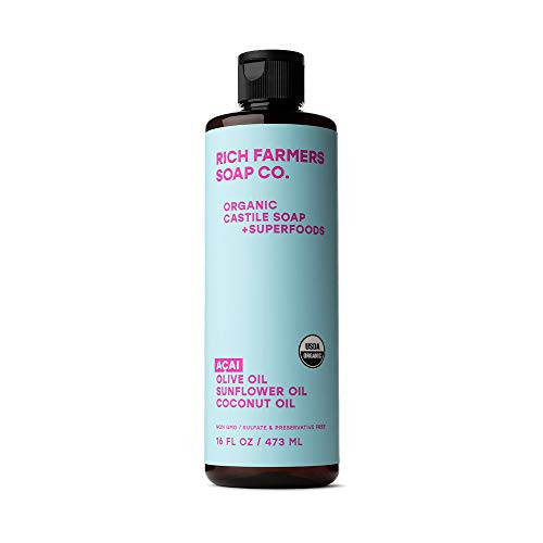 Rich Farmers Organic Liquid Castile Soap Acai Berry - 16 oz - Sunflower Olive Coconut Oils Rich Farmers Organic Liquid Castile Soap Acai Berry - 16 oz - Sunflower Olive Coconut Oils
