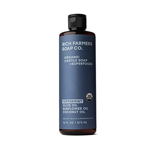 Rich Farmers Organic Liquid Castile Soap Peppermint - 16 oz - Sunflower Olive and Coconut Oils Rich Farmers Organic Liquid Castile Soap Peppermint - 16 oz - Sunflower Olive and Coconut Oils