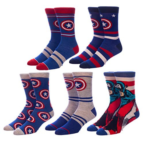 Marvel Captain America Comic Character Crew Socks Pack of 510-13Multi-color