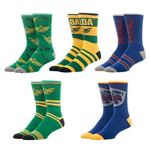The Legend of Zelda Gamer Crew Socks Pack of 5 10-13 Multi-color Nintendo