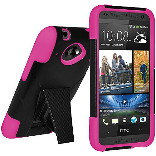 Amzer Double Layer Hybrid Case Cover with Kickstand for HTC Desire 601 - Retail Packaging - Hot Pink