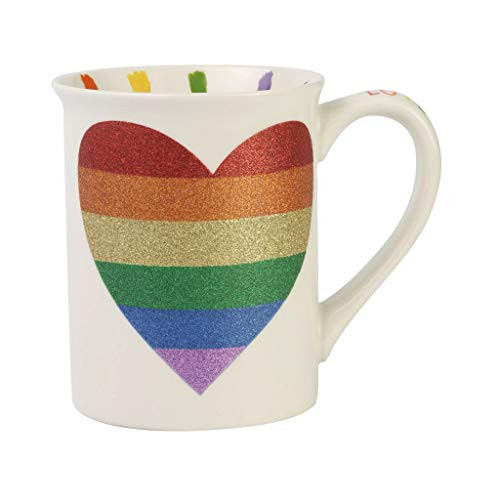 Enesco Our Name is Mud Rainbow Pride Heart Glitter Coffee Mug 16 Ounce Multicolor