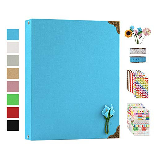 11 x 8_5 Inch DIY Scrapbook Photo Album 80 Pages Blank Scrapbook Paper with Scrapbooking Kits for Anniversary Wedding Valentines Day Blue