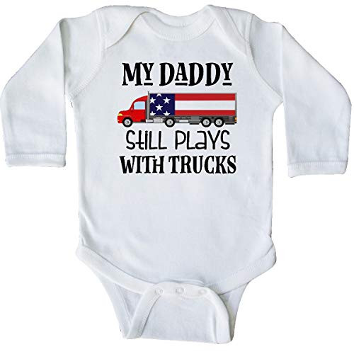 inktastic Daddy Plays with Trucks Long Sleeve Creeper 12 Months White 3aa07