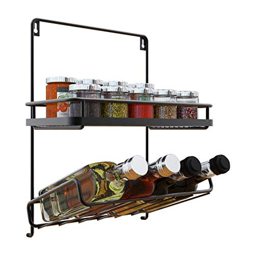 2-Tier Hanging Spice Rack Wall Mount Kitchen Spice Jars Storage Spice Bottles Holder Seasoning Organizer Shelf