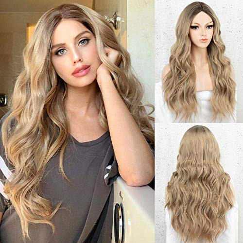 Kryssma Ombre Blonde Wig Long Wavy Blonde Synthetic Wigs with Dark Roots Glueless Blonde Ombre Wig for Women Middle Parting 22 inch Kryssma Ombre Blonde Wig Long Wavy Blonde Synthetic Wigs with Dark Roots Glueless Blonde Ombre Wig for Women Middle Parting 22 inch