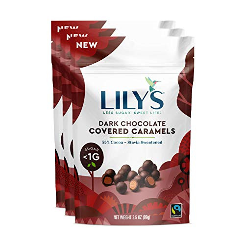Dark Chocolate Caramels By Lilys Sweets  Stevia Sweetened No Added Sugar Low-Carb Keto Friendly  Fair Trade Gluten-Free  and  Non-Gmo  3_5 oz 3 Pack
