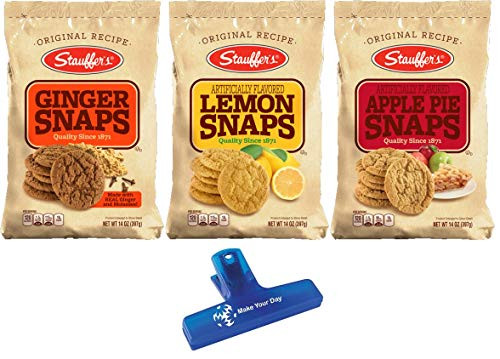 Stauffers Ginger Snaps Lemon Snaps and Apple Pie Snaps One 14 Ounce Bag of Each Pack of 3 - with Make Your Day Bag Clip