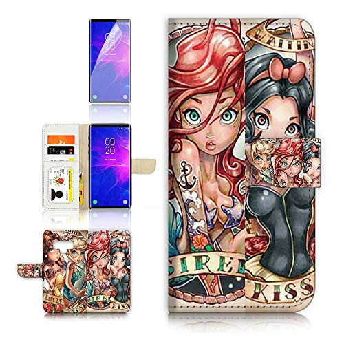 (for Samsung Note 9, Galaxy Note 9) Flip Wallet Case Cover & Screen Protector Bundle - A21551 Princess Tinkerbell Snow White Belle Mermaid 21551