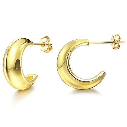Milacolato 18K Gold Plated Hoop Earrings for Women 925 Sterling Silver Thick Chunky Open Hoops Half Huggie Earrings for Women Gold