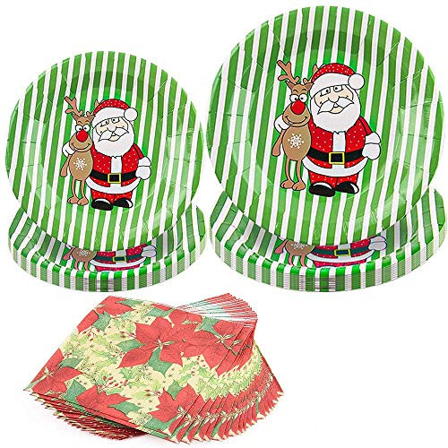 Christmas Paper Plates Christmas Party Supplies Christmas Decorations 7 Inch 9 Inch Party Plates and Napkins Serve 30 Guests Disposable Dinnerware Sets for Christmas Party christmas green