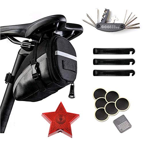 Miwaimao Bike Bags Under Seat - Bicycle Repair Tool Bag Specialized Bike Accessories Equipped with Multifunctional 16-in-1 Bicycle Repair Tool Kit  Tire Repair Tool  Bike Tail Light